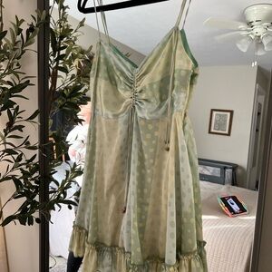 Skylar + Madison Green Satin Polka Dot Dress